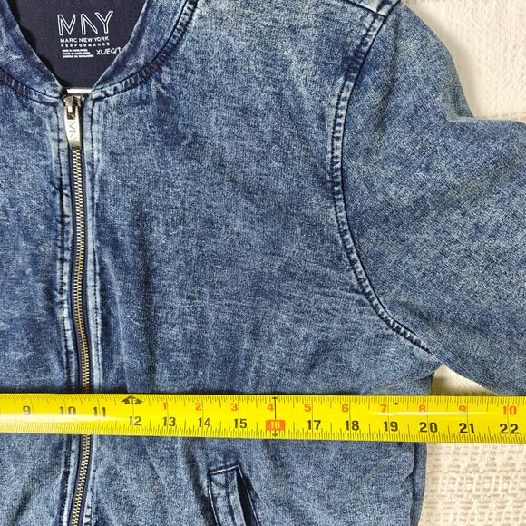 Marc New York Blue Denim Jacket Bomber Style Lined Zip Front Size XL - Picture 4 of 9